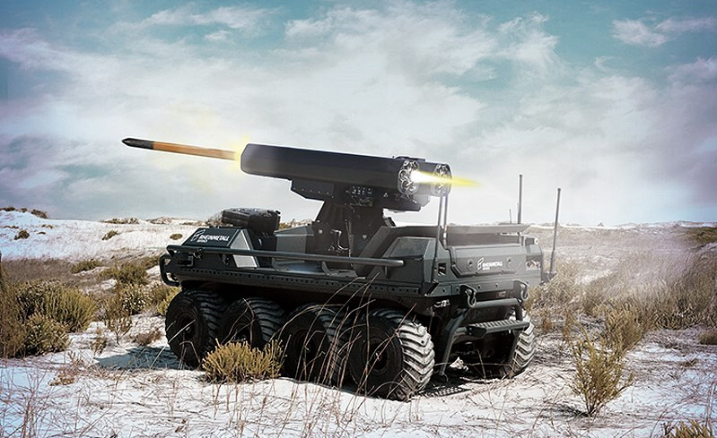 Kanadská divize společnosti Rheinmetall v roce 2019 testovala robotické vozidlo Mission Master vyzbrojené dvojicí raketových kontejnerů pro celkem čtrnáct raket ráže 70 mm od společnosti Thales. | Rheinmetall Canada