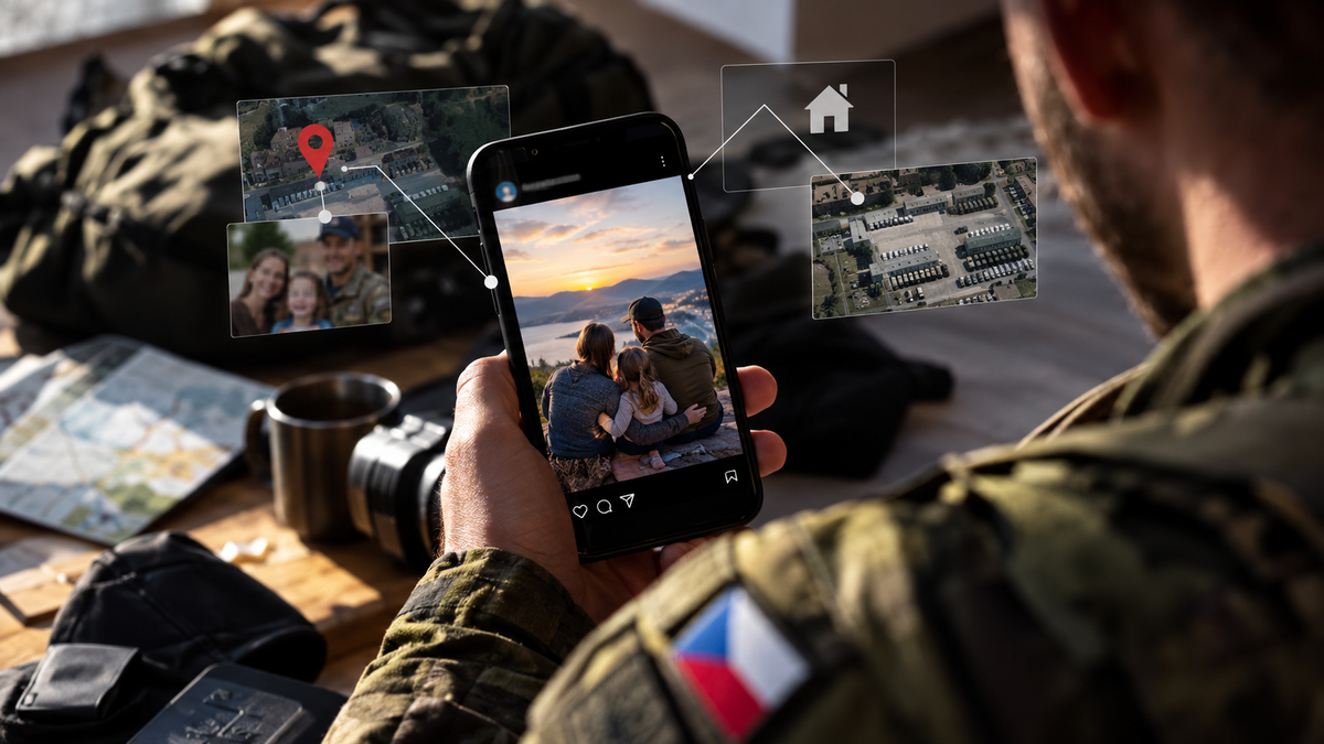 Foto: Bezpečnostní perimetr totiž pokračuje prostřednictvím mobilního telefonu, sociálních sítí, fotografií, geolokačních služeb, veřejných databází, cloudových účtů a dalších digitálních stop | ChatGPT